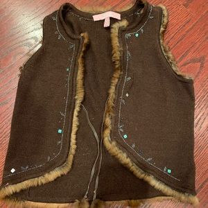 Easel wool vest w/fur trim & sequins girls 6/7 yr